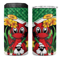 Saint David's Day Personalized 4 in 1 Can Cooler Tumbler Green Welsh Dragon Daffodil Sheep Leak - Wonder Print Shop