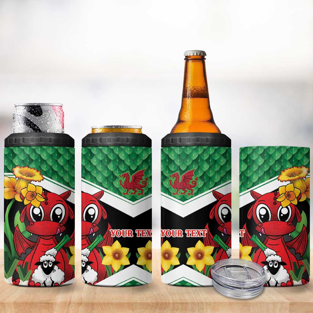 Saint David's Day Personalized 4 in 1 Can Cooler Tumbler Green Welsh Dragon Daffodil Sheep Leak - Wonder Print Shop