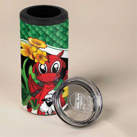 Saint David's Day Personalized 4 in 1 Can Cooler Tumbler Green Welsh Dragon Daffodil Sheep Leak - Wonder Print Shop