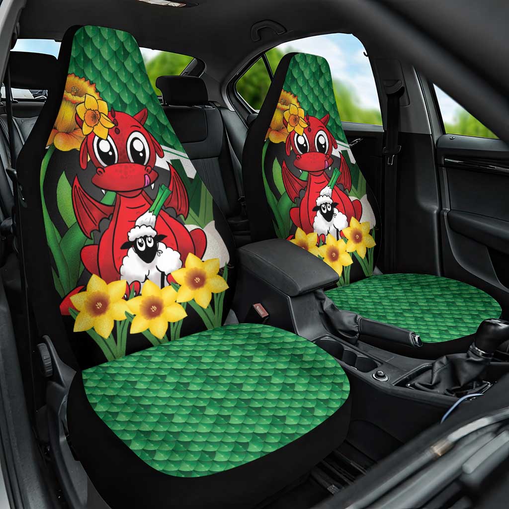 Saint David's Day Car Seat Cover Green Welsh Dragon Daffodil Sheep Leak - Wonder Print Shop