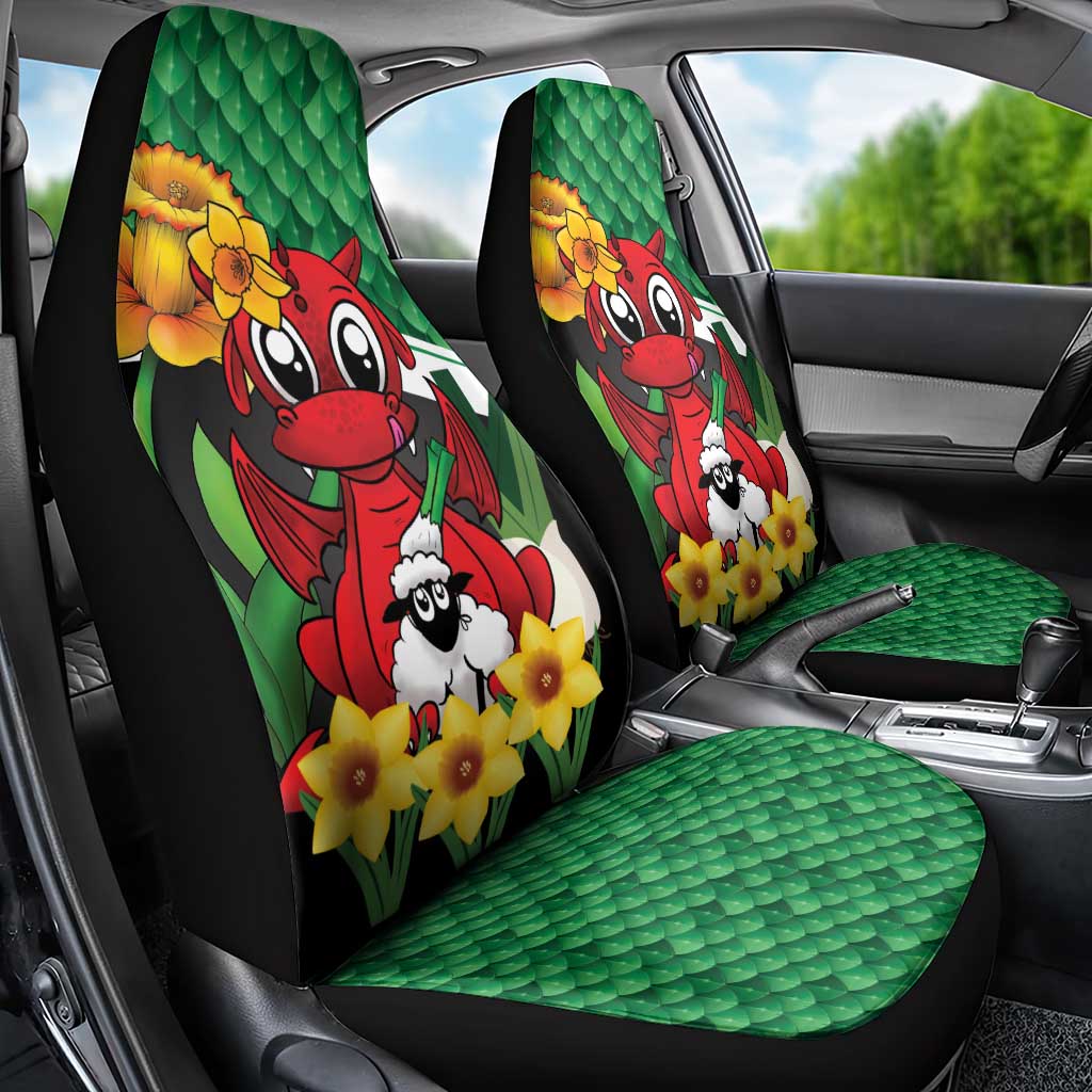Saint David's Day Car Seat Cover Green Welsh Dragon Daffodil Sheep Leak - Wonder Print Shop