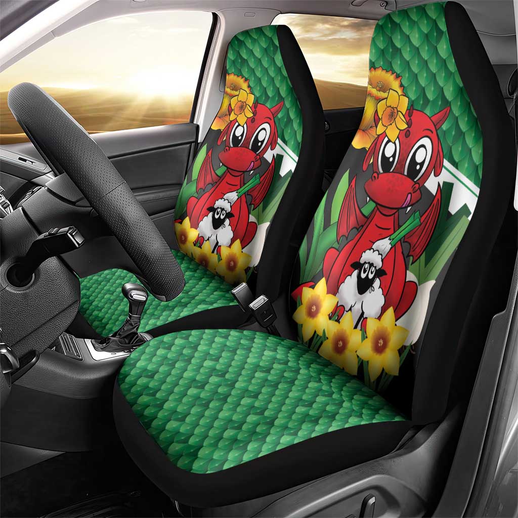Saint David's Day Car Seat Cover Green Welsh Dragon Daffodil Sheep Leak - Wonder Print Shop