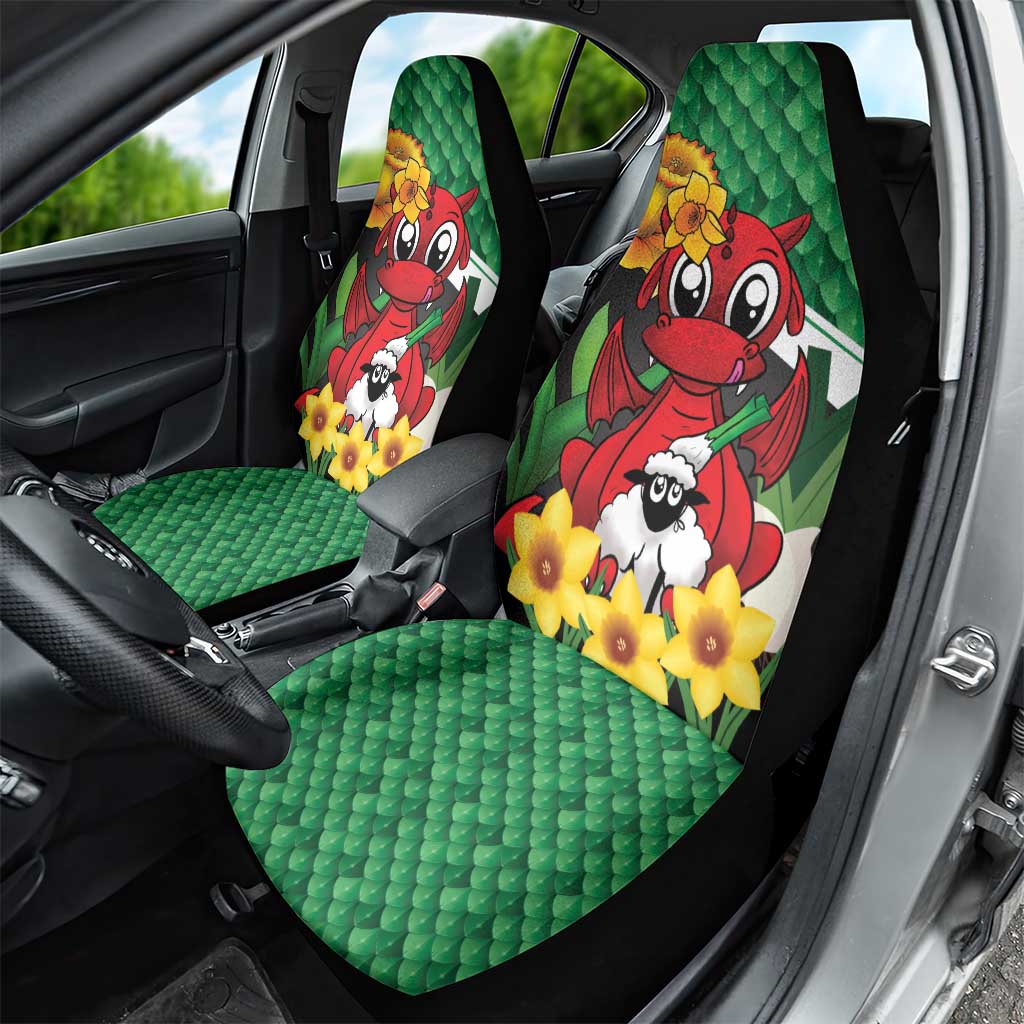 Saint David's Day Car Seat Cover Green Welsh Dragon Daffodil Sheep Leak - Wonder Print Shop