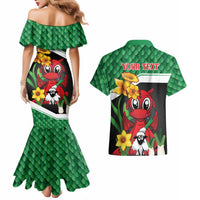 Saint David's Day Personalized Couples Matching Mermaid Dress and Hawaiian Shirt Green Welsh Dragon Daffodil Sheep Leak - Wonder Print Shop