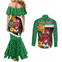 Saint David's Day Personalized Couples Matching Mermaid Dress and Long Sleeve Button Shirt Green Welsh Dragon Daffodil Sheep Leak - Wonder Print Shop