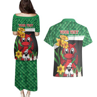 Saint David's Day Personalized Couples Matching Puletasi and Hawaiian Shirt Green Welsh Dragon Daffodil Sheep Leak - Wonder Print Shop