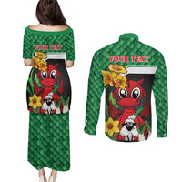 Saint David's Day Personalized Couples Matching Puletasi and Long Sleeve Button Shirt Green Welsh Dragon Daffodil Sheep Leak - Wonder Print Shop