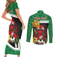 Saint David's Day Personalized Couples Matching Short Sleeve Bodycon Dress and Long Sleeve Button Shirt Green Welsh Dragon Daffodil Sheep Leak - Wonder Print Shop