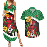 Saint David's Day Personalized Couples Matching Summer Maxi Dress and Hawaiian Shirt Green Welsh Dragon Daffodil Sheep Leak - Wonder Print Shop