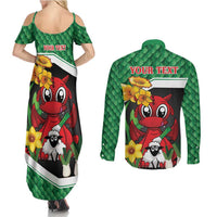 Saint David's Day Personalized Couples Matching Summer Maxi Dress and Long Sleeve Button Shirt Green Welsh Dragon Daffodil Sheep Leak - Wonder Print Shop