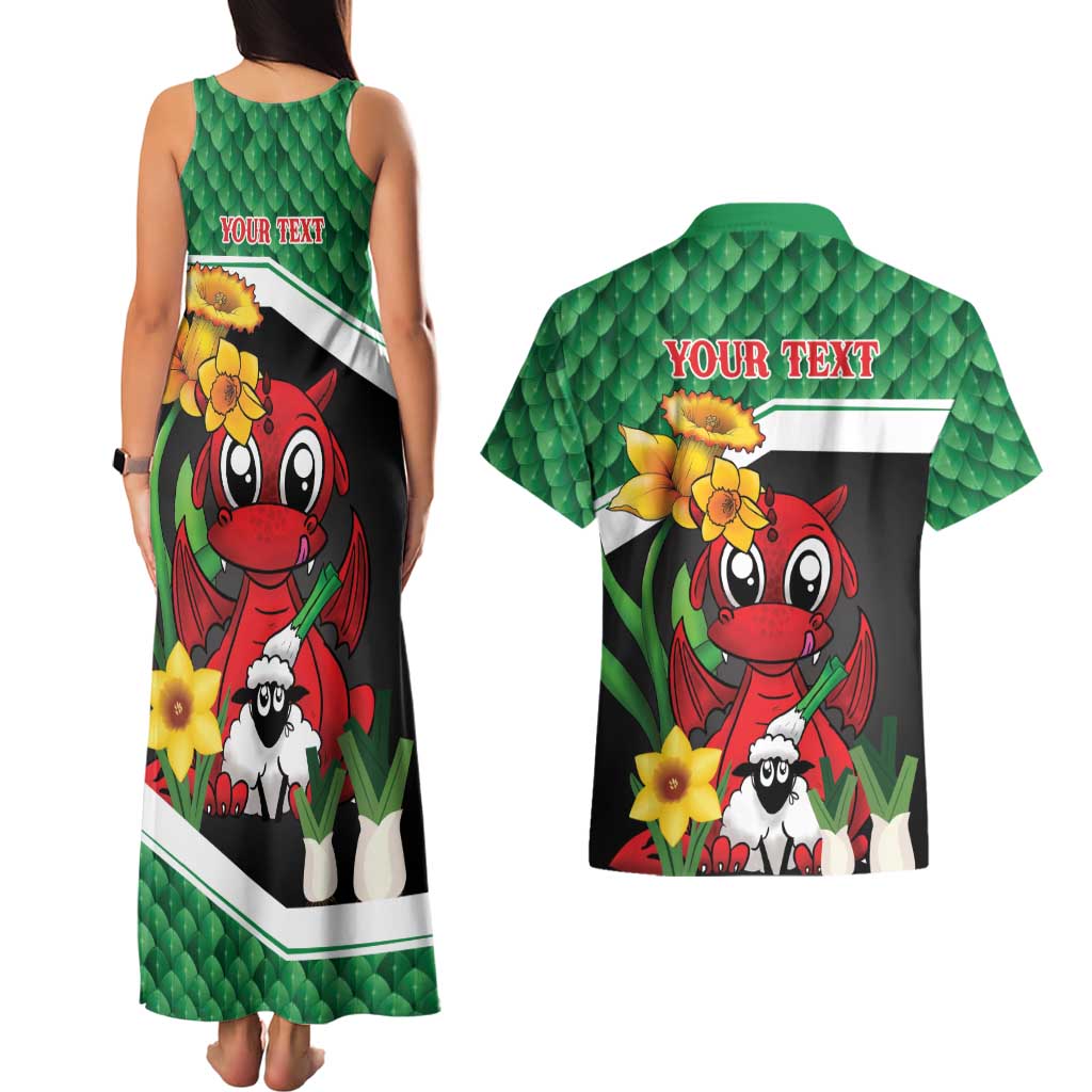 Saint David's Day Personalized Couples Matching Tank Maxi Dress and Hawaiian Shirt Green Welsh Dragon Daffodil Sheep Leak - Wonder Print Shop