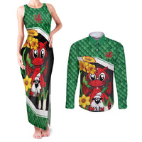 Saint David's Day Personalized Couples Matching Tank Maxi Dress and Long Sleeve Button Shirt Green Welsh Dragon Daffodil Sheep Leak - Wonder Print Shop