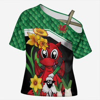 Saint David's Day Personalized Cross Shoulder Shirt Green Welsh Dragon Daffodil Sheep Leak - Wonder Print Shop