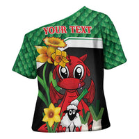 Saint David's Day Personalized Cross Shoulder Shirt Green Welsh Dragon Daffodil Sheep Leak - Wonder Print Shop