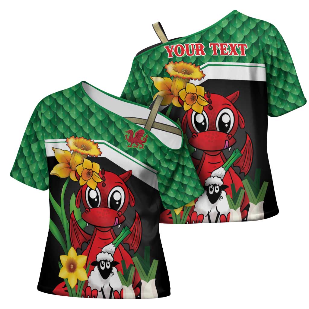 Saint David's Day Personalized Cross Shoulder Shirt Green Welsh Dragon Daffodil Sheep Leak - Wonder Print Shop