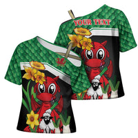 Saint David's Day Personalized Cross Shoulder Shirt Green Welsh Dragon Daffodil Sheep Leak - Wonder Print Shop