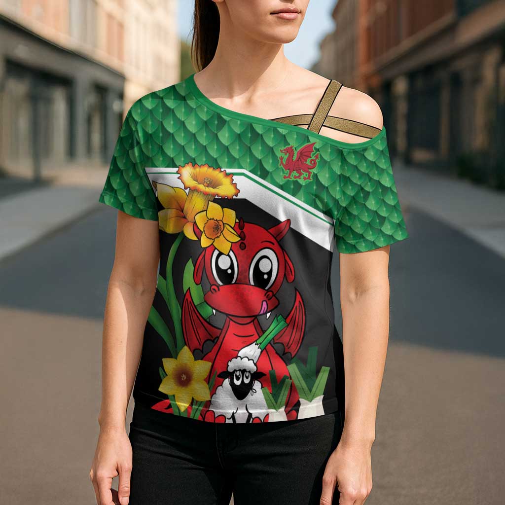 Saint David's Day Personalized Cross Shoulder Shirt Green Welsh Dragon Daffodil Sheep Leak - Wonder Print Shop