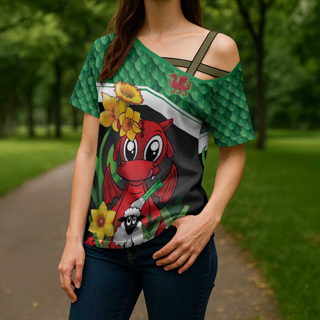 Saint David's Day Personalized Cross Shoulder Shirt Green Welsh Dragon Daffodil Sheep Leak - Wonder Print Shop