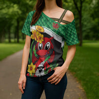 Saint David's Day Personalized Cross Shoulder Shirt Green Welsh Dragon Daffodil Sheep Leak - Wonder Print Shop