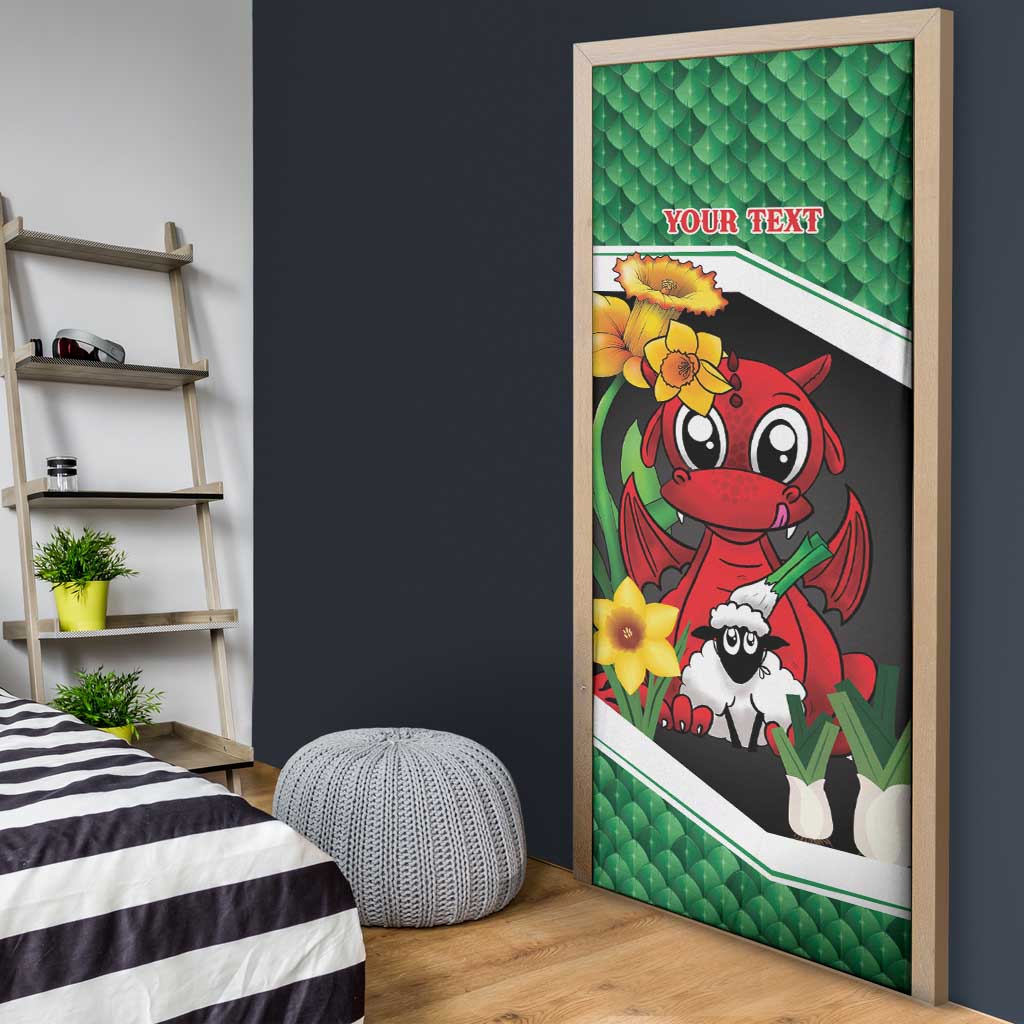 Saint David's Day Personalized Door Cover Green Welsh Dragon Daffodil Sheep Leak - Wonder Print Shop