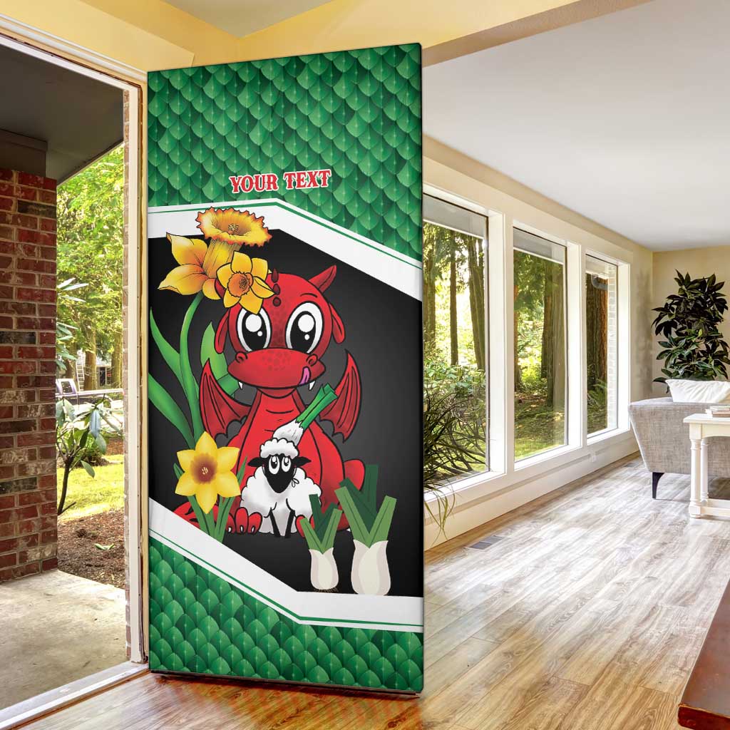 Saint David's Day Personalized Door Cover Green Welsh Dragon Daffodil Sheep Leak - Wonder Print Shop