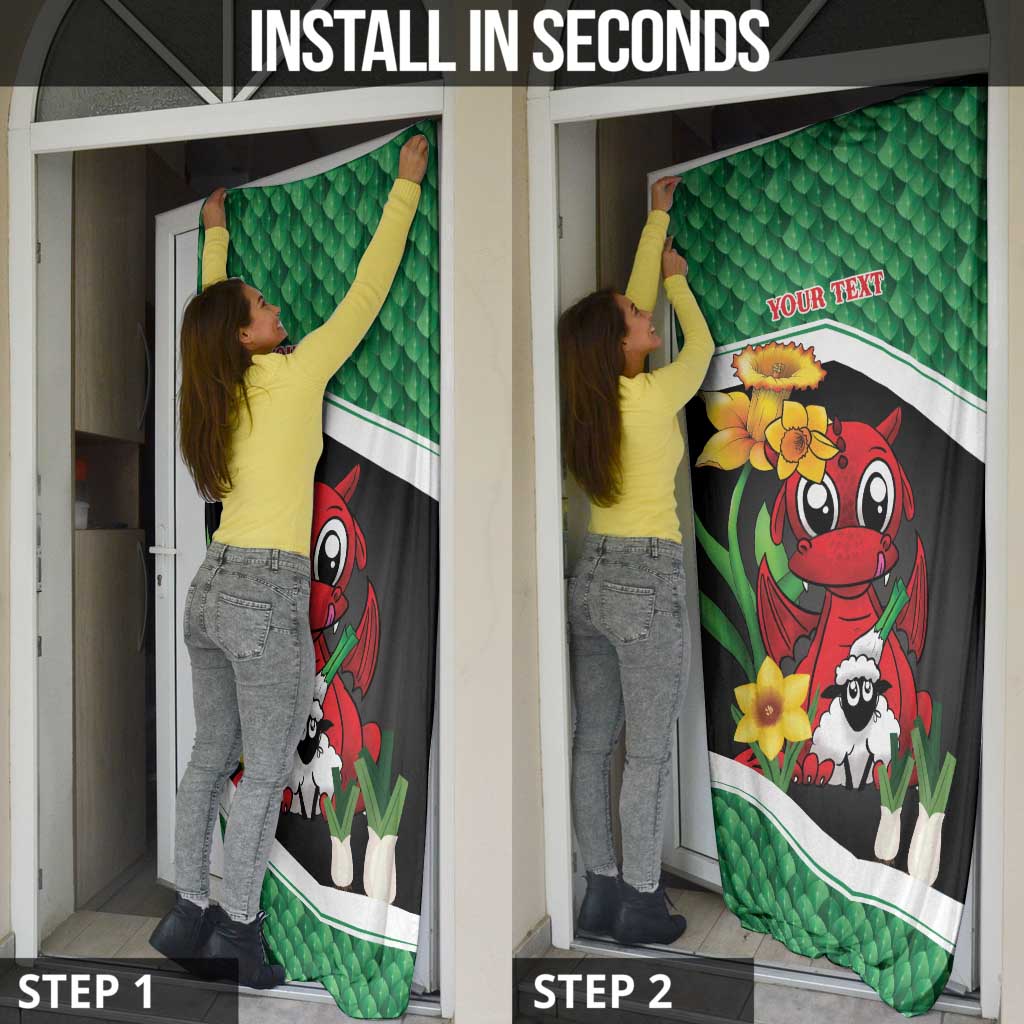 Saint David's Day Personalized Door Cover Green Welsh Dragon Daffodil Sheep Leak - Wonder Print Shop