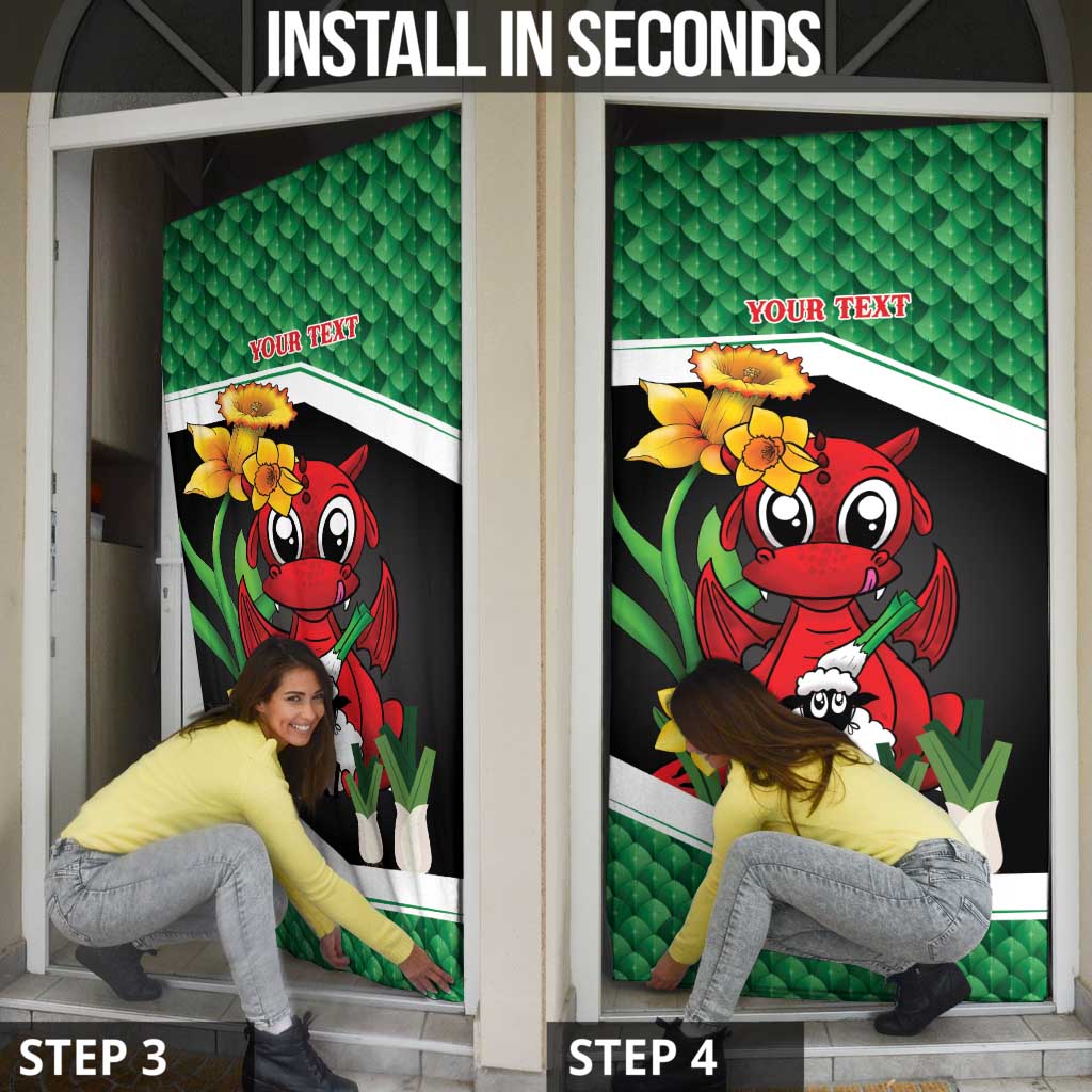 Saint David's Day Personalized Door Cover Green Welsh Dragon Daffodil Sheep Leak - Wonder Print Shop