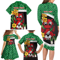 Saint David's Day Personalized Family Matching Long Sleeve Bodycon Dress and Hawaiian Shirt Green Welsh Dragon Daffodil Sheep Leak - Wonder Print Shop