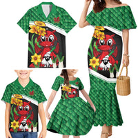 Saint David's Day Personalized Family Matching Mermaid Dress and Hawaiian Shirt Green Welsh Dragon Daffodil Sheep Leak - Wonder Print Shop