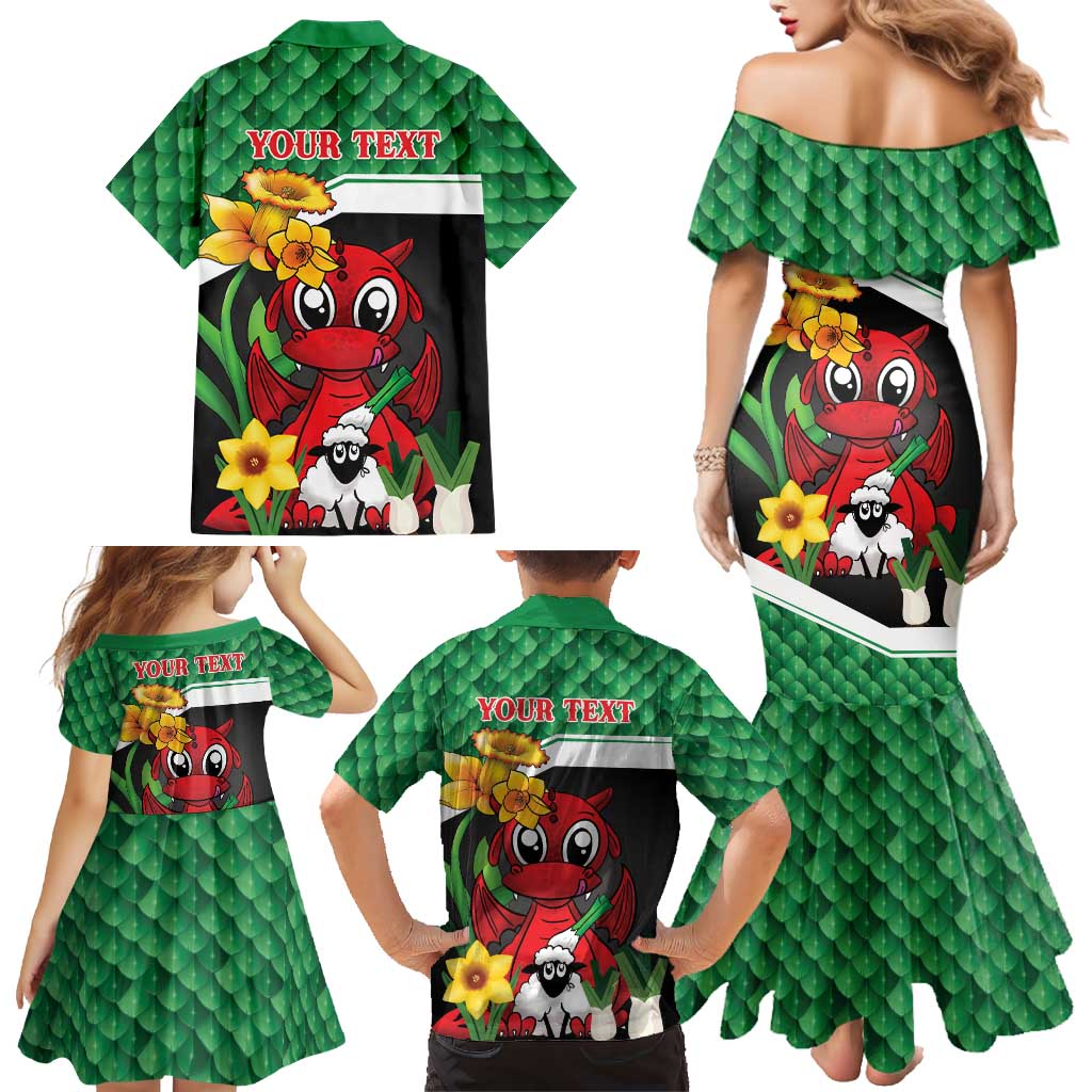 Saint David's Day Personalized Family Matching Mermaid Dress and Hawaiian Shirt Green Welsh Dragon Daffodil Sheep Leak - Wonder Print Shop