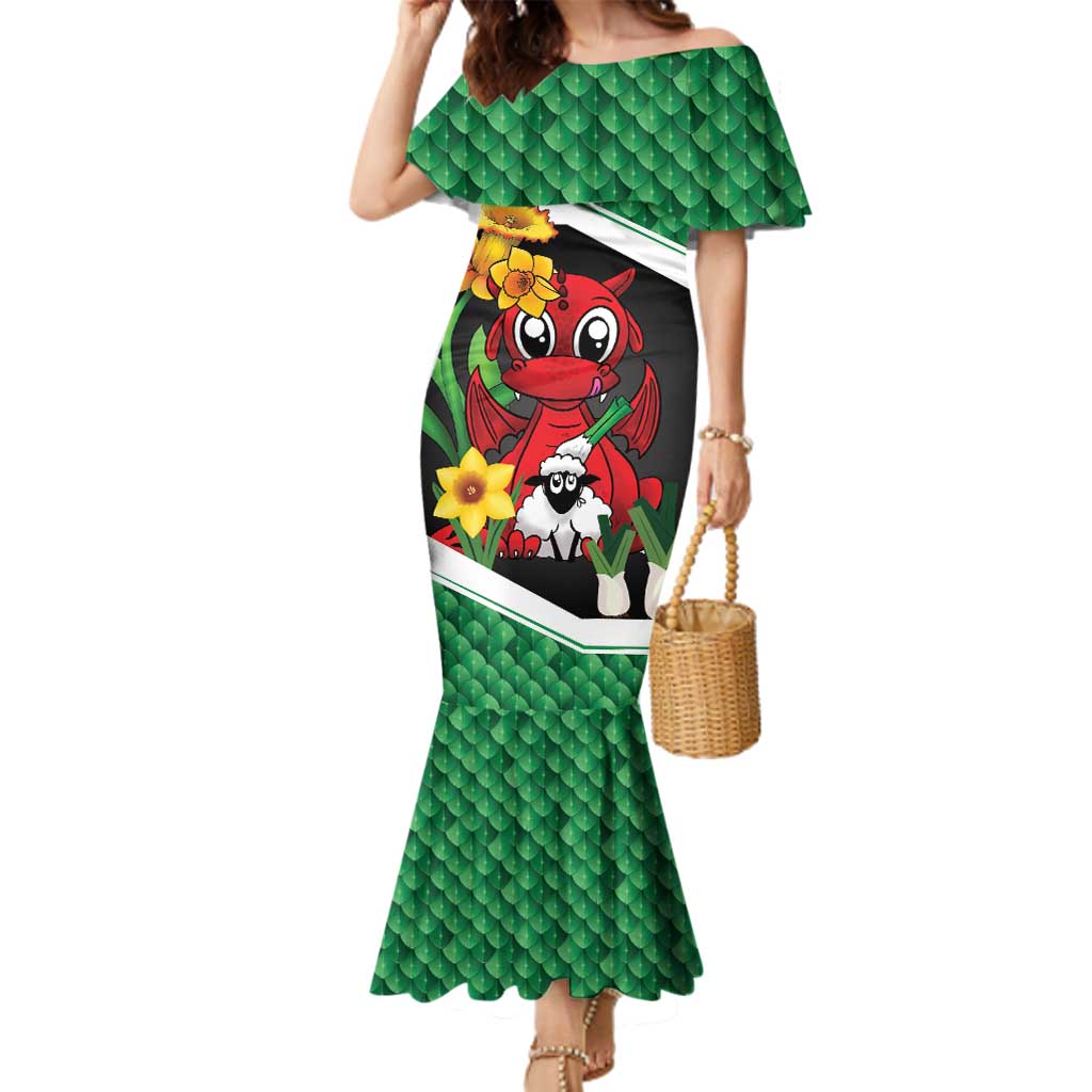 Saint David's Day Personalized Family Matching Mermaid Dress and Hawaiian Shirt Green Welsh Dragon Daffodil Sheep Leak - Wonder Print Shop