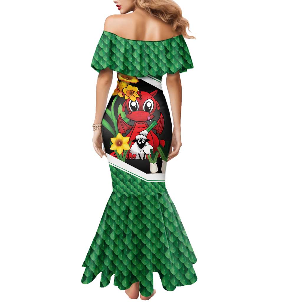 Saint David's Day Personalized Family Matching Mermaid Dress and Hawaiian Shirt Green Welsh Dragon Daffodil Sheep Leak - Wonder Print Shop