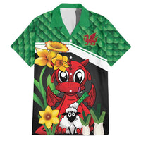 Saint David's Day Personalized Family Matching Off The Shoulder Long Sleeve Dress and Hawaiian Shirt Green Welsh Dragon Daffodil Sheep Leak - Wonder Print Shop