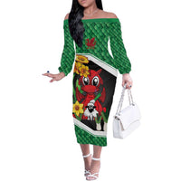Saint David's Day Personalized Family Matching Off The Shoulder Long Sleeve Dress and Hawaiian Shirt Green Welsh Dragon Daffodil Sheep Leak - Wonder Print Shop