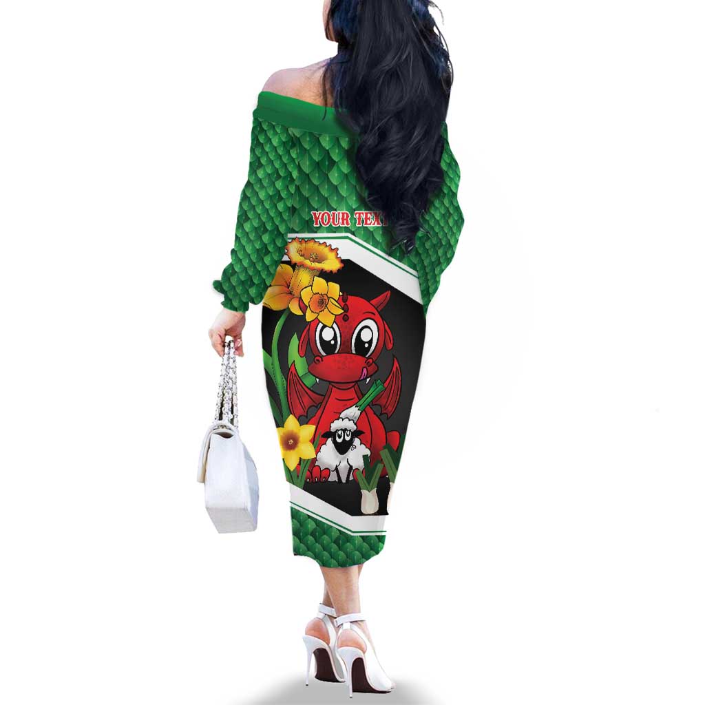 Saint David's Day Personalized Family Matching Off The Shoulder Long Sleeve Dress and Hawaiian Shirt Green Welsh Dragon Daffodil Sheep Leak - Wonder Print Shop