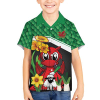 Saint David's Day Personalized Family Matching Off The Shoulder Long Sleeve Dress and Hawaiian Shirt Green Welsh Dragon Daffodil Sheep Leak - Wonder Print Shop