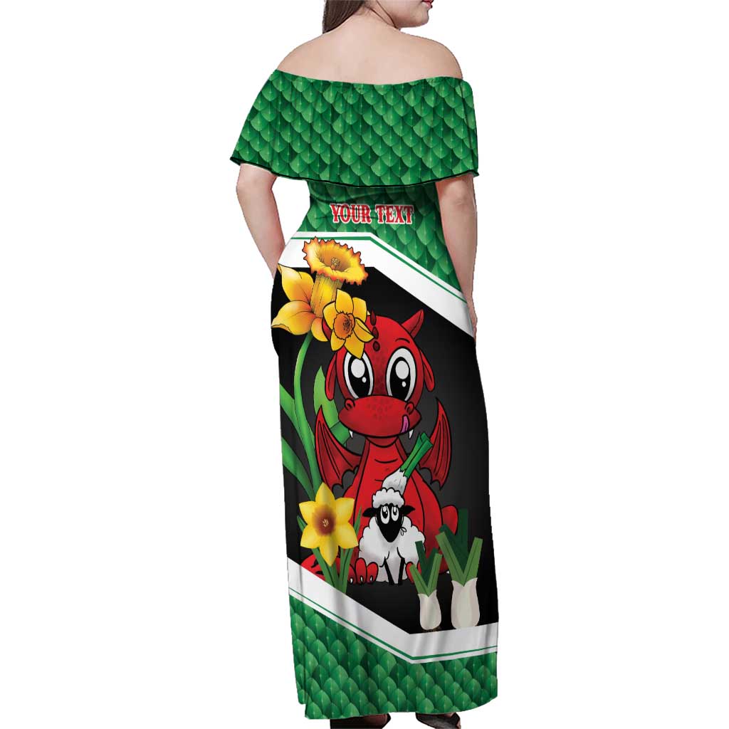 Saint David's Day Personalized Family Matching Off Shoulder Maxi Dress and Hawaiian Shirt Green Welsh Dragon Daffodil Sheep Leak - Wonder Print Shop