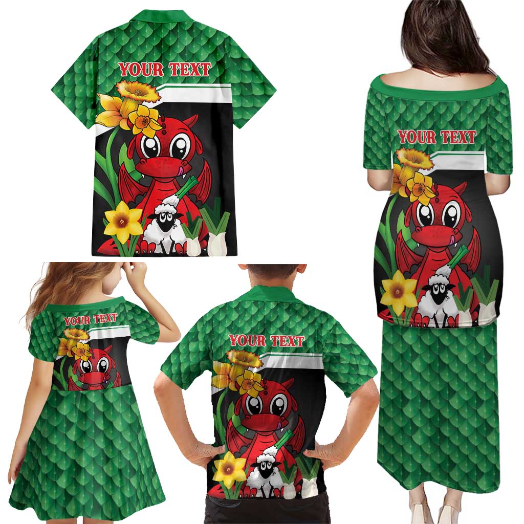 Saint David's Day Personalized Family Matching Puletasi and Hawaiian Shirt Green Welsh Dragon Daffodil Sheep Leak - Wonder Print Shop