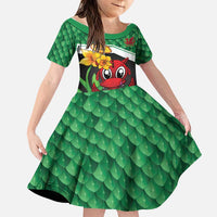 Saint David's Day Personalized Family Matching Short Sleeve Bodycon Dress and Hawaiian Shirt Green Welsh Dragon Daffodil Sheep Leak - Wonder Print Shop