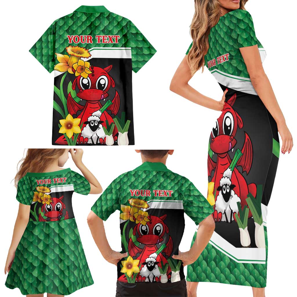 Saint David's Day Personalized Family Matching Short Sleeve Bodycon Dress and Hawaiian Shirt Green Welsh Dragon Daffodil Sheep Leak - Wonder Print Shop