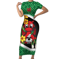 Saint David's Day Personalized Family Matching Short Sleeve Bodycon Dress and Hawaiian Shirt Green Welsh Dragon Daffodil Sheep Leak - Wonder Print Shop