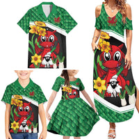 Saint David's Day Personalized Family Matching Summer Maxi Dress and Hawaiian Shirt Green Welsh Dragon Daffodil Sheep Leak - Wonder Print Shop