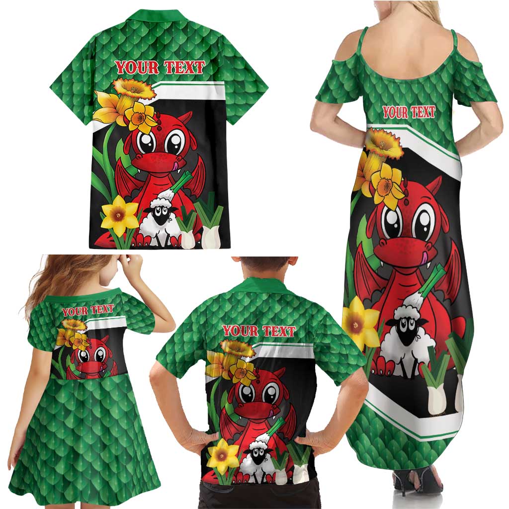 Saint David's Day Personalized Family Matching Summer Maxi Dress and Hawaiian Shirt Green Welsh Dragon Daffodil Sheep Leak - Wonder Print Shop
