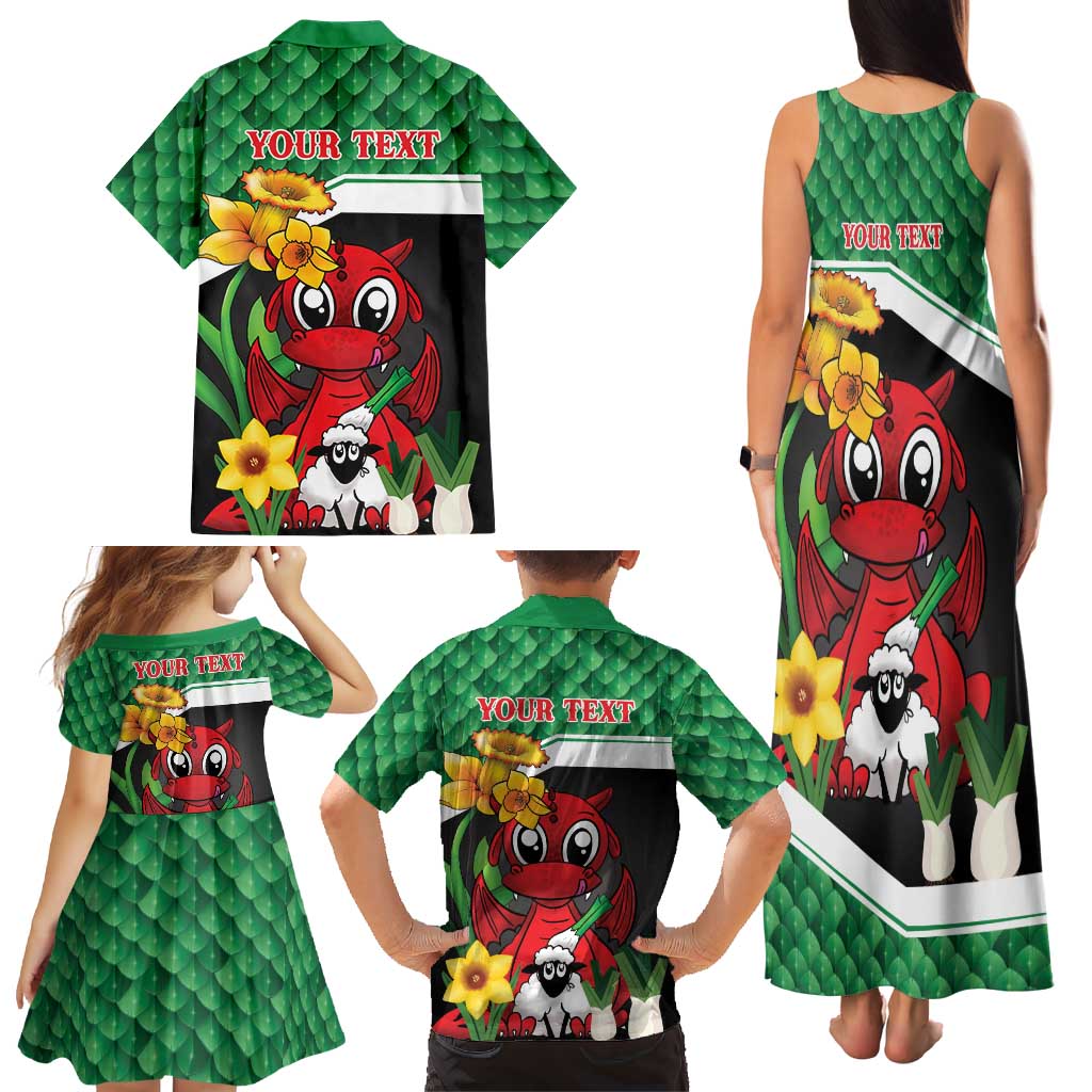 Saint David's Day Personalized Family Matching Tank Maxi Dress and Hawaiian Shirt Green Welsh Dragon Daffodil Sheep Leak - Wonder Print Shop