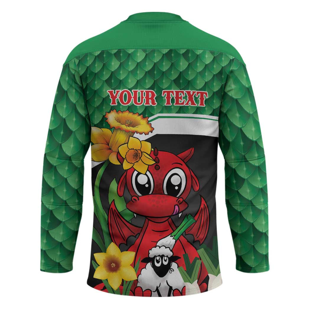 Saint David's Day Personalized Hockey Jersey Green Welsh Dragon Daffodil Sheep Leak - Wonder Print Shop