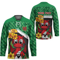 Saint David's Day Personalized Hockey Jersey Green Welsh Dragon Daffodil Sheep Leak - Wonder Print Shop