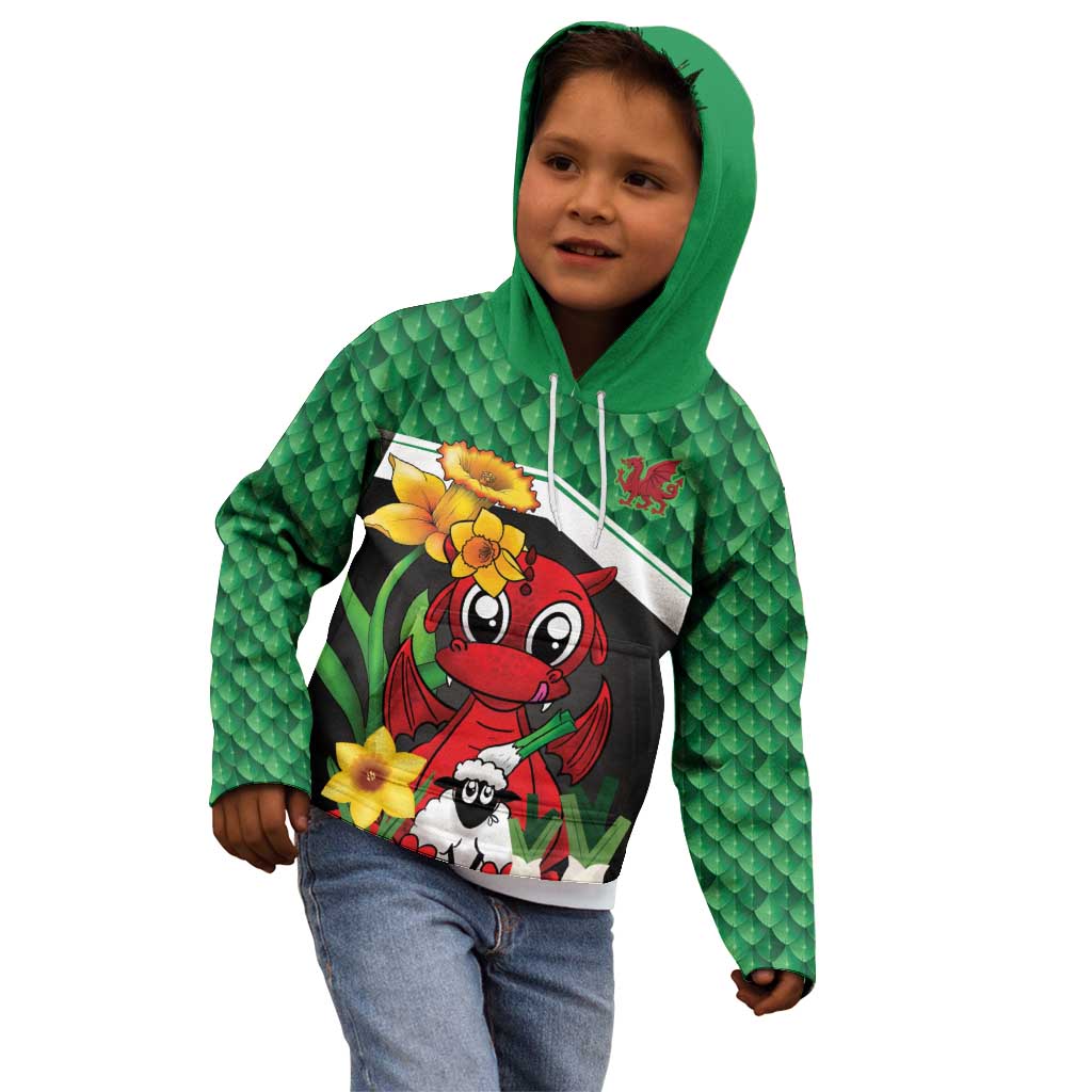 Saint David's Day Personalized Kid Hoodie Green Welsh Dragon Daffodil Sheep Leak - Wonder Print Shop