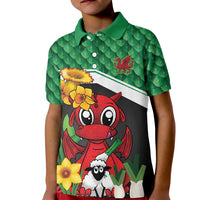 Saint David's Day Personalized Kid Polo Shirt Green Welsh Dragon Daffodil Sheep Leak - Wonder Print Shop