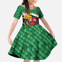 Saint David's Day Personalized Kid Short Sleeve Dress Green Welsh Dragon Daffodil Sheep Leak - Wonder Print Shop