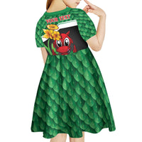 Saint David's Day Personalized Kid Short Sleeve Dress Green Welsh Dragon Daffodil Sheep Leak - Wonder Print Shop